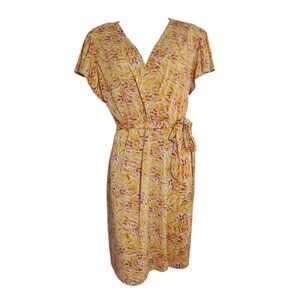 Nine West Dress Womens Size XXL Yellow Orange Wrap Style Belted Stretchy